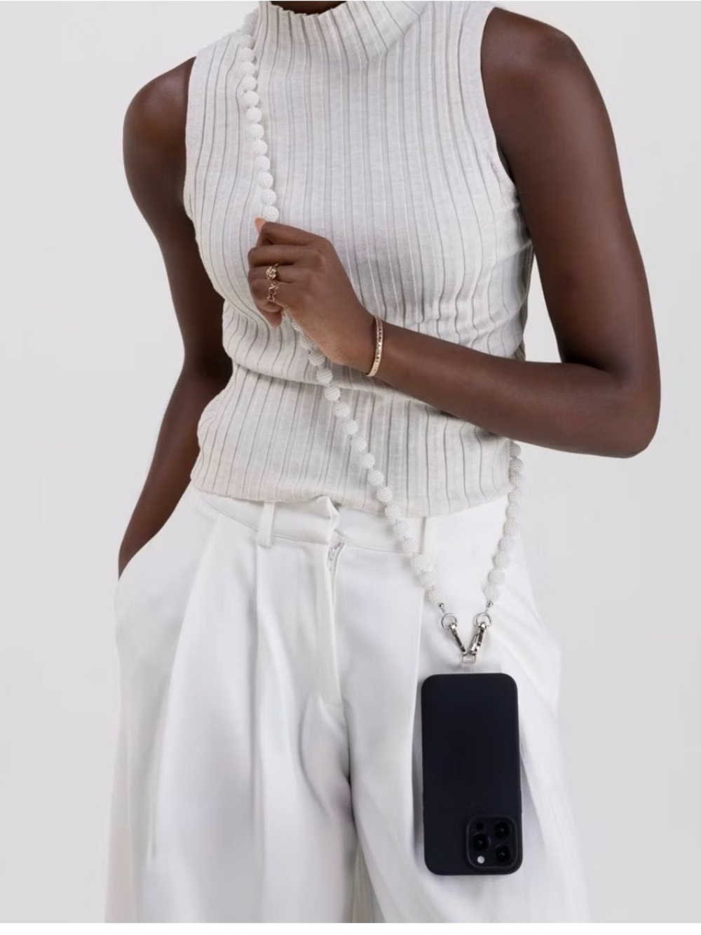White Beaded Crossbody Phone Strap - Women Accessories